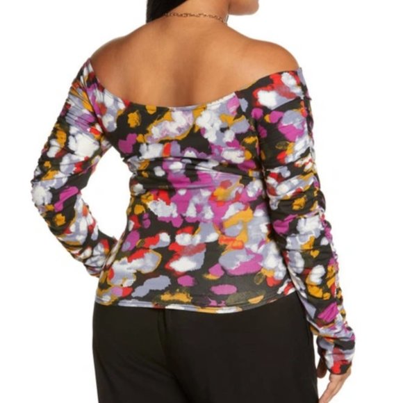 New Open Edit Off Shoulder Long Sleeve Ruched Faux Wrap Top Multi Size Small - Picture 5 of 16